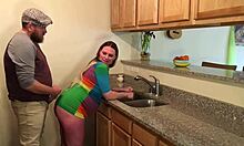 Rough anal sex surprise for pregnant MILF in the kitchen with big boobs