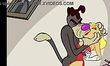 A namorada loira fica violenta com seu amigo em um vídeo de desenho animado